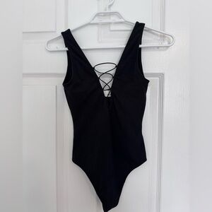 Aritzia Wilfred Black Lace Up Bodysuit